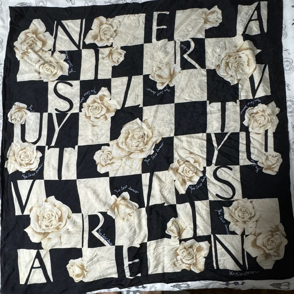 Yves Saint Laurent Black and Cream Checkered Throw